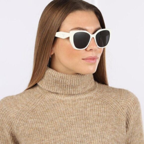 NEW Prada PR19ZS 1425S0 Talc White Dark Grey Rectangle Women Sunglasses - Picture 6 of 12